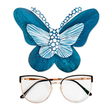 Load image into Gallery viewer, Hand-Painted Butterfly-Shaped Turquoise Blue Steel Wall Art - Flutter in the Sky | NOVICA
