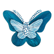 Load image into Gallery viewer, Hand-Painted Butterfly-Shaped Turquoise Blue Steel Wall Art - Flutter in the Sky | NOVICA

