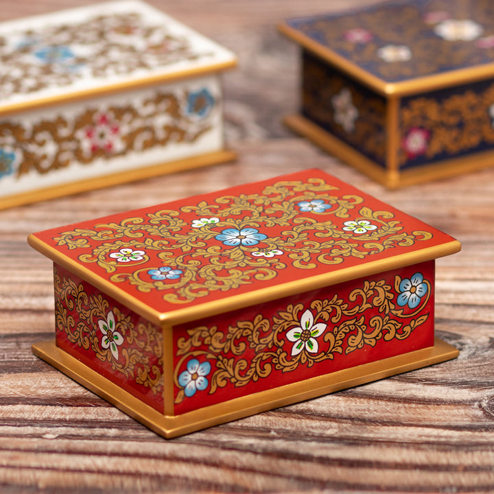 Reverse Painted Glass Floral Decorative Box from Peru - Fancy Florals | NOVICA