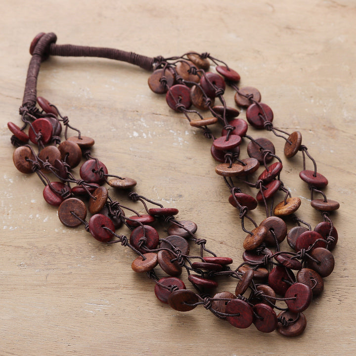 Bohemian Handmade Haldu Wood Beaded Station Strand Necklace - Sylvan Loops | NOVICA