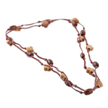 Load image into Gallery viewer, Star-Themed Bohemian Brown Haldu Wood Long Station Necklace - Starry Forest | NOVICA
