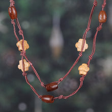 Load image into Gallery viewer, Star-Themed Bohemian Brown Haldu Wood Long Station Necklace - Starry Forest | NOVICA
