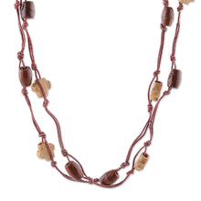 Load image into Gallery viewer, Star-Themed Bohemian Brown Haldu Wood Long Station Necklace - Starry Forest | NOVICA
