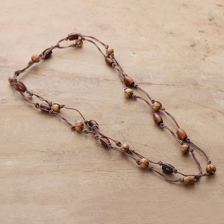 Artisan-Made Bohemian Haldu Wood Beaded Station Necklace - Earth Grandeur | NOVICA