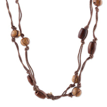 Load image into Gallery viewer, Artisan-Made Bohemian Haldu Wood Beaded Station Necklace - Earth Grandeur | NOVICA
