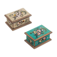Load image into Gallery viewer, 2 Floral-Themed Reverse Painted Glass Decorative Boxes - Petite Garden | NOVICA
