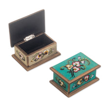 Load image into Gallery viewer, 2 Floral-Themed Reverse Painted Glass Decorative Boxes - Petite Garden | NOVICA
