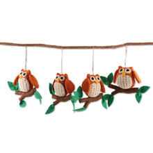 Load image into Gallery viewer, Handmade Set of 4 Owl-Shaped Wool Felt Ornaments from India - Owl Message | NOVICA
