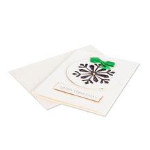 Load image into Gallery viewer, Snowflake-Themed Christmas Greeting Card with Green Ribbon - Festive Jubilation | NOVICA
