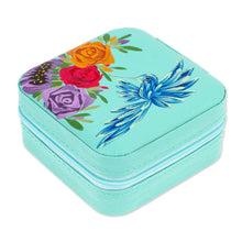 Load image into Gallery viewer, Floral Hand-Painted Mint Green Faux Leather Jewelry Box - Mint Paradise | NOVICA
