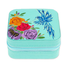 Load image into Gallery viewer, Floral Hand-Painted Mint Green Faux Leather Jewelry Box - Mint Paradise | NOVICA
