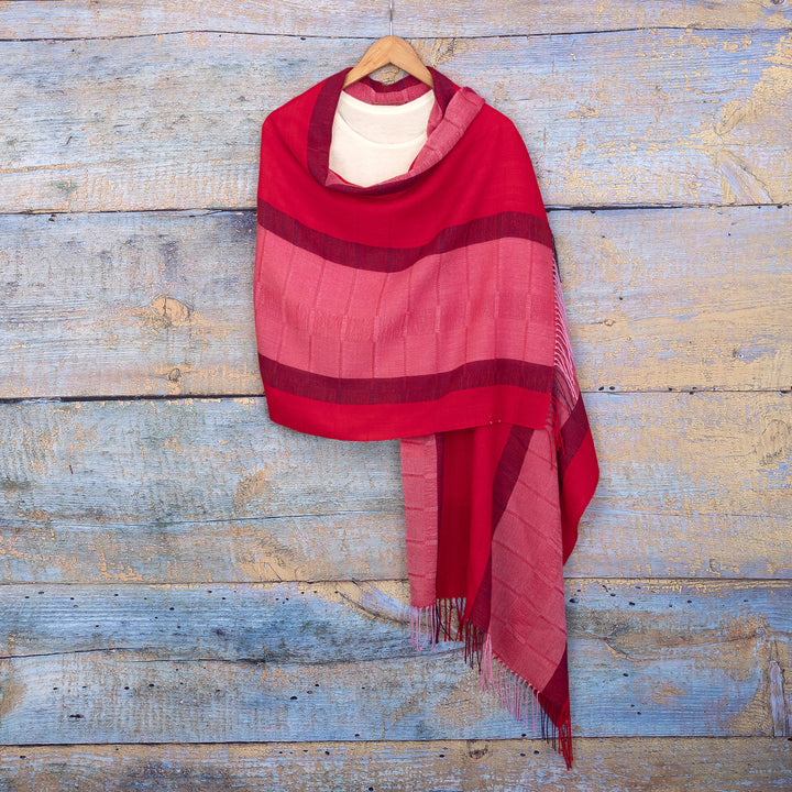 Soft 100% Baby Alpaca Shawl Handwoven in Pink and Fuchsia - Life in Rose | NOVICA
