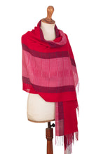 Load image into Gallery viewer, Soft 100% Baby Alpaca Shawl Handwoven in Pink and Fuchsia - Life in Rose | NOVICA
