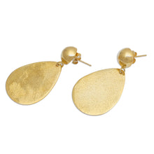 Load image into Gallery viewer, Pear-Shaped 18k Gold-Plated Brass Dangle Earrings from Bali - Golden Reflection | NOVICA
