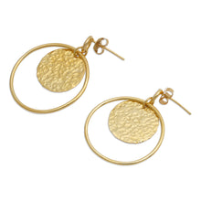Load image into Gallery viewer, Semi-Abstract Polished and Hammered 18k Gold-Plated Earrings - Victorious Earth | NOVICA

