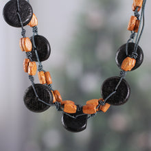 Load image into Gallery viewer, Brown Green Carved Painted Wood Beaded Long Strand Necklace - Sublime Harmony | NOVICA
