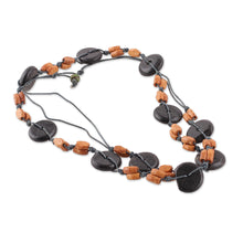 Load image into Gallery viewer, Brown Green Carved Painted Wood Beaded Long Strand Necklace - Sublime Harmony | NOVICA
