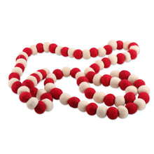 Load image into Gallery viewer, Christmas Tree Wool Felt Garland in Red and Ivory Shades - Holiday Pompoms | NOVICA
