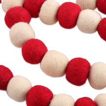 Load image into Gallery viewer, Christmas Tree Wool Felt Garland in Red and Ivory Shades - Holiday Pompoms | NOVICA
