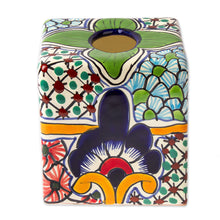 Load image into Gallery viewer, Hacienda-Themed Talavera Ceramic Tissue Box Cover in Green - Evergreen Hacienda | NOVICA
