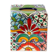 Load image into Gallery viewer, Hacienda-Themed Talavera Ceramic Tissue Box Cover in Green - Evergreen Hacienda | NOVICA
