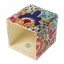 Load image into Gallery viewer, Hacienda-Themed Talavera Ceramic Tissue Box Cover in Green - Evergreen Hacienda | NOVICA
