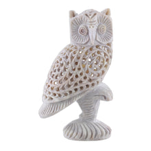 Load image into Gallery viewer, Owl-Themed Jali Soapstone Sculpture Hand-Carved in India - Nocturnal Whisper | NOVICA
