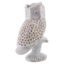 Load image into Gallery viewer, Owl-Themed Jali Soapstone Sculpture Hand-Carved in India - Nocturnal Whisper | NOVICA
