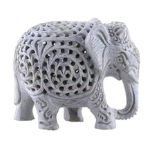 Load image into Gallery viewer, Traditional Jali-Themed Soapstone Royal Elephant Sculpture - Legacy of Elegance | NOVICA
