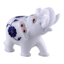 Load image into Gallery viewer, Blue Spring-Themed Hand-Carved Alabaster Elephant Figurine - Primaveral Regality | NOVICA
