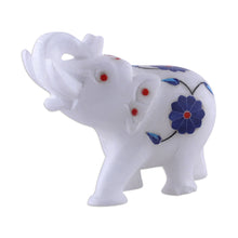 Load image into Gallery viewer, Blue Spring-Themed Hand-Carved Alabaster Elephant Figurine - Primaveral Regality | NOVICA
