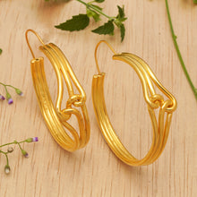Load image into Gallery viewer, Avant-Garde Polished 18k Gold-Plated Hoop Earrings from Bali - Golden Bond | NOVICA
