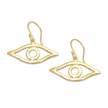 Load image into Gallery viewer, Gold-plated Whimsical Eye-Shaped Dangle Earrings from Bali - Victorious Gaze | NOVICA
