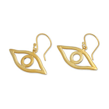 Load image into Gallery viewer, Gold-plated Whimsical Eye-Shaped Dangle Earrings from Bali - Victorious Gaze | NOVICA
