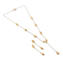 Load image into Gallery viewer, Leaf-Themed Brass Y Necklace and Dangle Earrings Jewelry Set - Empress of Nature | NOVICA
