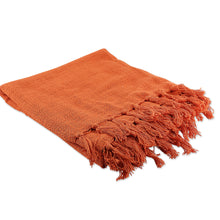 Load image into Gallery viewer, Fair Trade 100% Cotton Slubbed Throw Blanket in Persimmon - Persimmon Charm | NOVICA
