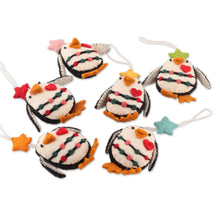 Load image into Gallery viewer, Set of 6 Handcrafted Wool Felt Christmas Penguin Ornaments - Penguin Cheers | NOVICA
