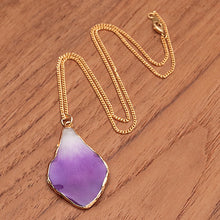 Load image into Gallery viewer, White and Purple Orchid 22k Gold-Accented Pendant Necklace - Magical Petal | NOVICA
