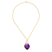 Load image into Gallery viewer, White and Purple Orchid 22k Gold-Accented Pendant Necklace - Magical Petal | NOVICA
