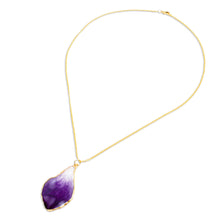 Load image into Gallery viewer, White and Purple Orchid 22k Gold-Accented Pendant Necklace - Magical Petal | NOVICA
