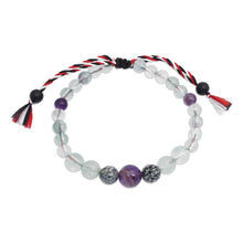 Load image into Gallery viewer, Fluorite Obsidian Amethyst Onyx Yoga Tridatu Men's Bracelet - Tridatu Force | NOVICA
