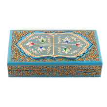 Load image into Gallery viewer, Aqua Hand Painted Folk Art Papier Mache Wood Decorative Box - Aqua Chinar Embrace | NOVICA
