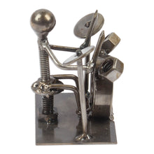 Load image into Gallery viewer, Drummer-Themed Eco-Friendly Recycled Metal Figurine - Drums Star | NOVICA
