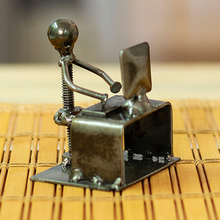 Man at Office Desk Eco-Friendly Recycled Metal Figurine - Busy at the Office | NOVICA