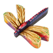 Load image into Gallery viewer, Golden and Pink Pinewood Dragonfly Magnet Carved in Mexico - Tiny Fluttering | NOVICA
