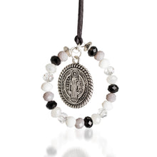 Load image into Gallery viewer, Black and White Crystal Beaded Saint Benedict Suncatcher - Saint Benedict in Elysium | NOVICA
