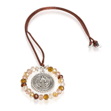 Load image into Gallery viewer, Crystal and Pewter Saint Benedict Suncatcher in Earthy Hues - Saint Benedict in Earth | NOVICA
