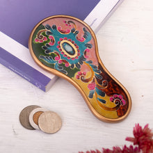 Load image into Gallery viewer, Baroque-Themed Floral Reverse-Painted Glass Wood Hand Mirror - Primaveral Fields | NOVICA
