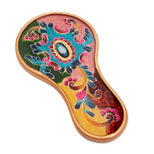 Load image into Gallery viewer, Baroque-Themed Floral Reverse-Painted Glass Wood Hand Mirror - Primaveral Fields | NOVICA
