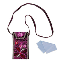 Load image into Gallery viewer, Artisan-Made Embroidered Eyeglasses Case Bag in Magenta Hues - Magenta Enchantment | NOVICA

